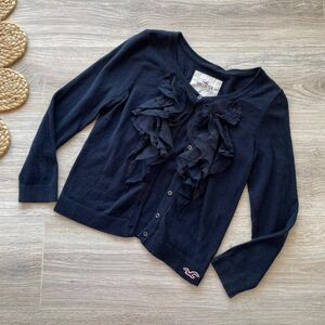 Hollister Co. Vintage Y2K Navy Blue Ruffle Cardigan Sweater Preppy Office Corp